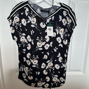 Ralph Lauren Black and White Fitted Short Sleeve Blouse